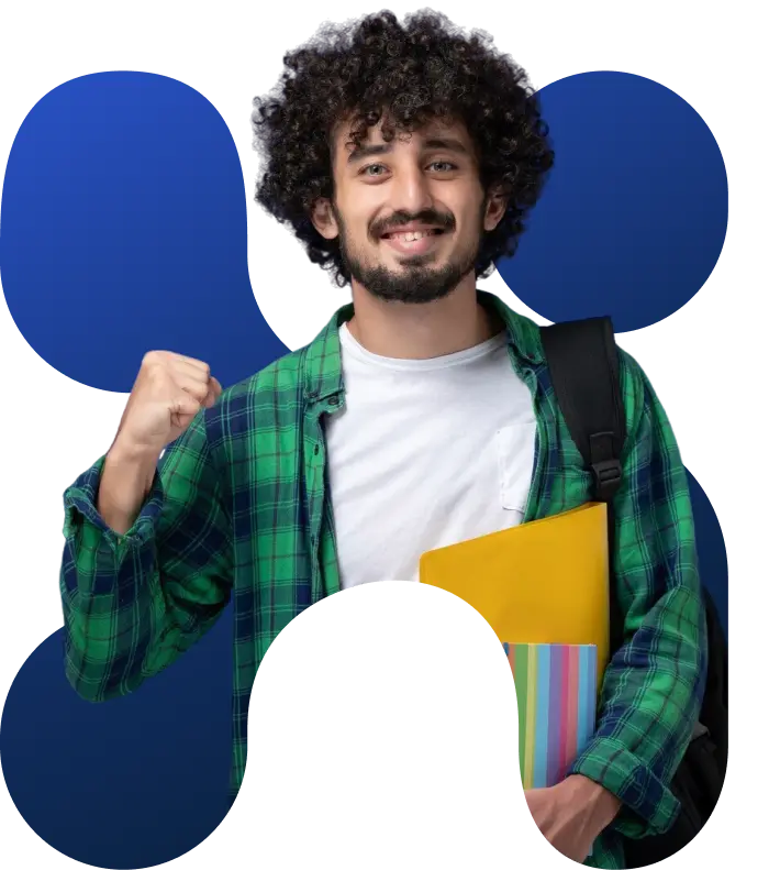 Estudante com materiais de estudo